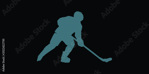Photography Professional Ice Hockey Player Silhouette Skating with Stick in Futuristic Teal