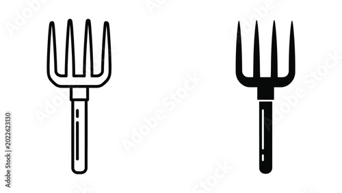 Bilde på lerret Black and white pitchfork garden tool icons