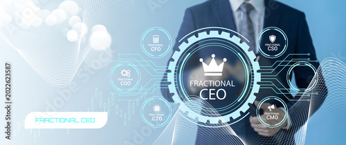 Photos Professional Business Executive Pointing at Digital Display Showing Fractional E