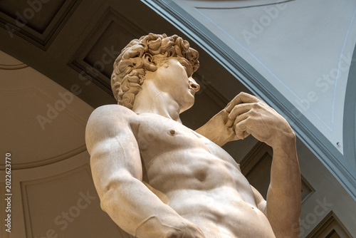Εκτύπωση καμβά Florence, Italy - 17 Sep 24: Close-up low angle of Michelangelo's David, Florenc