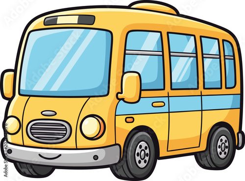 Schilderij op canvas Cute colorful kids bus character vector illustration isolated on white backgroun