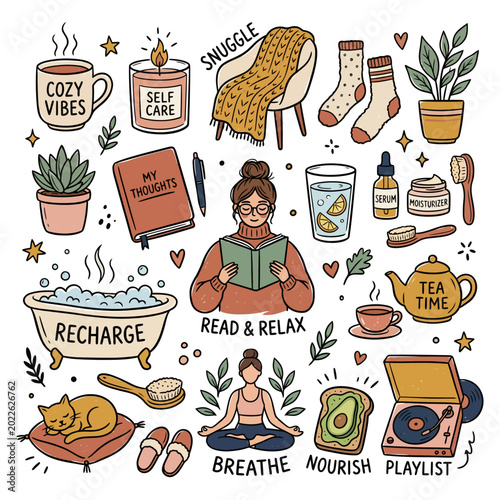 Cozy Hygge Lifestyle with Self-Care Rituals, Reading, Yoga, and Refreshments for Ultimate Relaxation