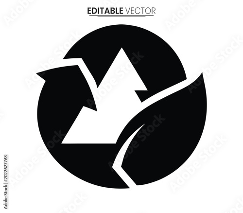 Recycling symbol icon circular arrows with downward pointing arrow black silhouette