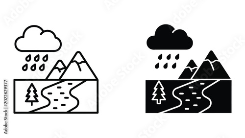 Foto Black and white weather icons with rain, snow, and flood symbols