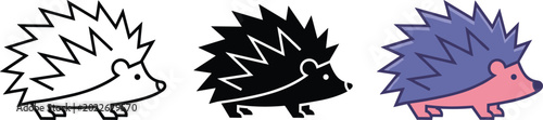 Canvas Print Cute Hedgehog Icon Vector Set with Outline, Solid, and Color Versions Featuring