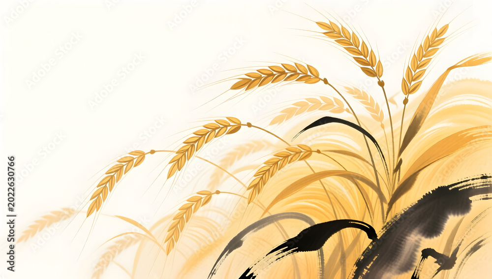 Fototapeta premium Joyful summer harvest illustration of golden wheat waves