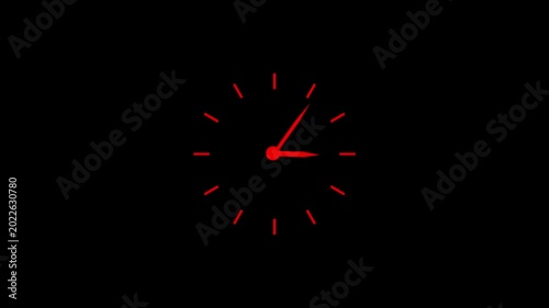 Glowing red clock face on black background time concept glowing clock
