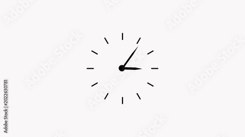 Minimalist clock face with black hands and markers on white background time concept simple