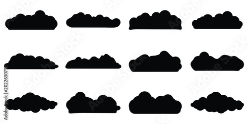 Schilderij op canvas Flat Cloud Icon Collection Set on Teal Background – Weather and Sky Vector Symbo