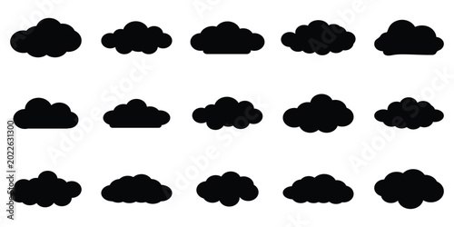 Photos Flat Cloud Icon Collection Set on Teal Background – Weather and Sky Vector Symbo