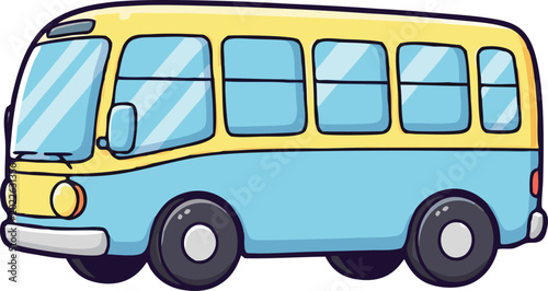 Obraz na plátne Cute colorful kids bus character vector illustration isolated on white backgroun