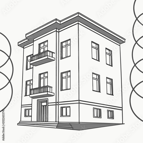 Foto Simple three-story house building illustration