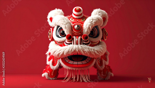 Chinese lion dance costume on red