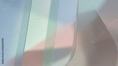 Abstract shapes overlap with curved lines and soft colors in a modern artistic composition