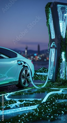 Electric Vehicle Charging Station at Dusk - Eco-Friendly Transport.