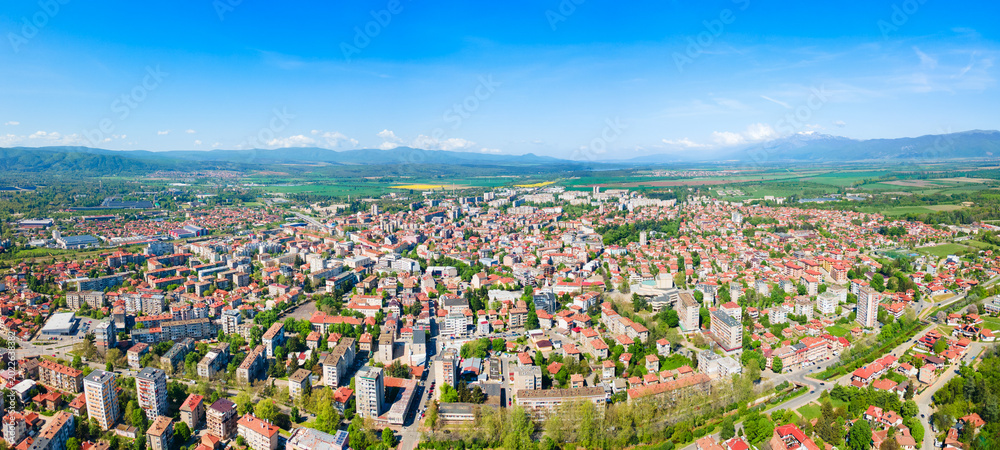 Fototapeta premium Kazanlak city centre aerial panoramic view in Bulgaria