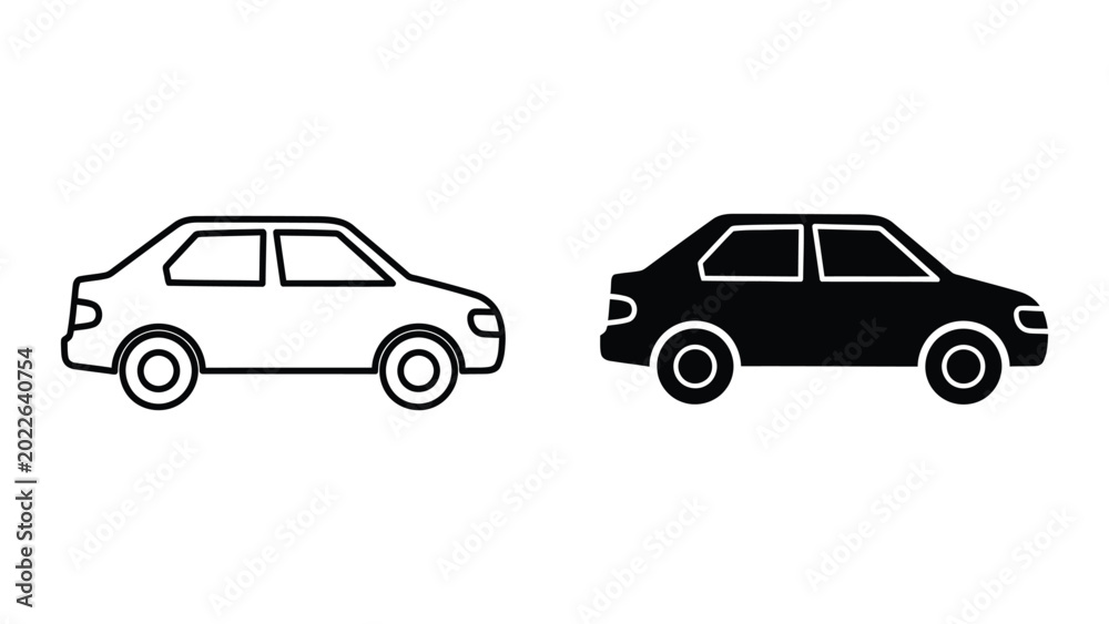 Fototapeta premium Simple black and white car icons side by side
