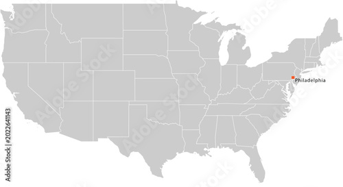 Foto Philadelphia City Location Pin on United States Map Silhouette