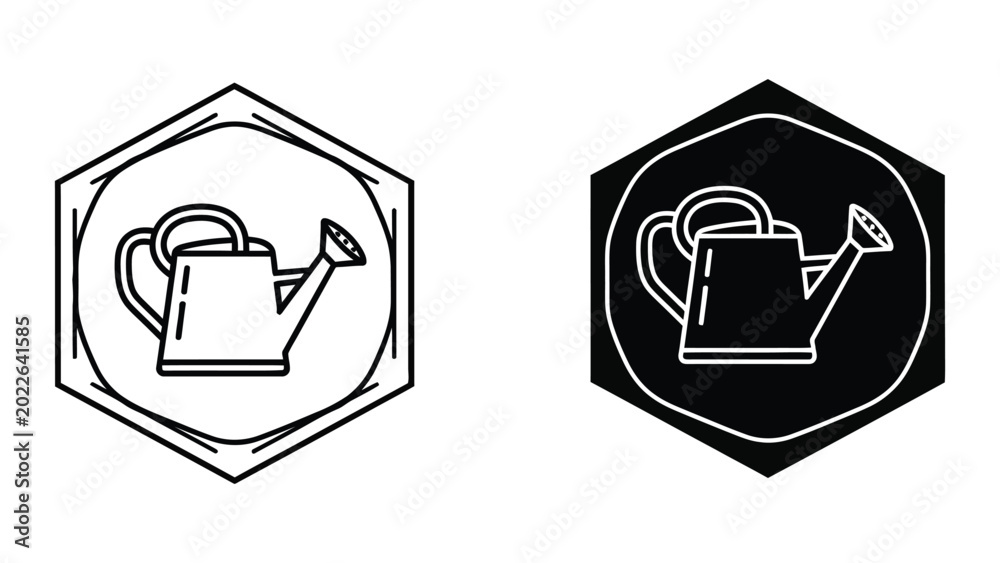 Fototapeta premium Watering can icon in hexagonal outline and solid black background