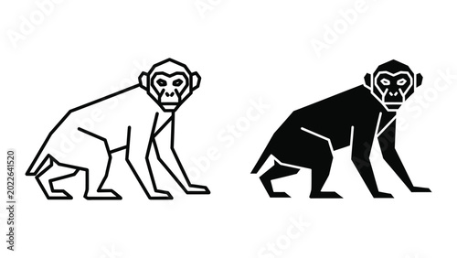 Photography Two cartoon monkeys walking in contrasting styles