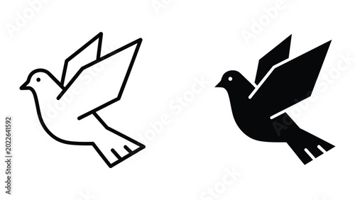 Photos Simple black and white flying pigeon and dove icon pair