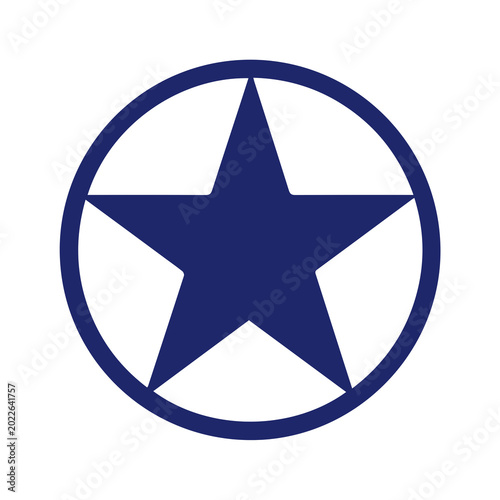 Navy blue five pointed star in circle military insignia isolated on transparent background