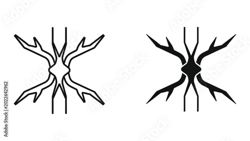 Tableau sur toile Black and white neuron cells diagram with branching dendrites