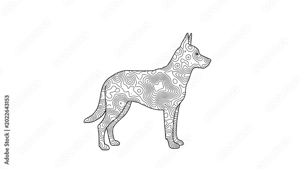 Fototapeta premium Topographic contour dog silhouette isolated on a transparent background