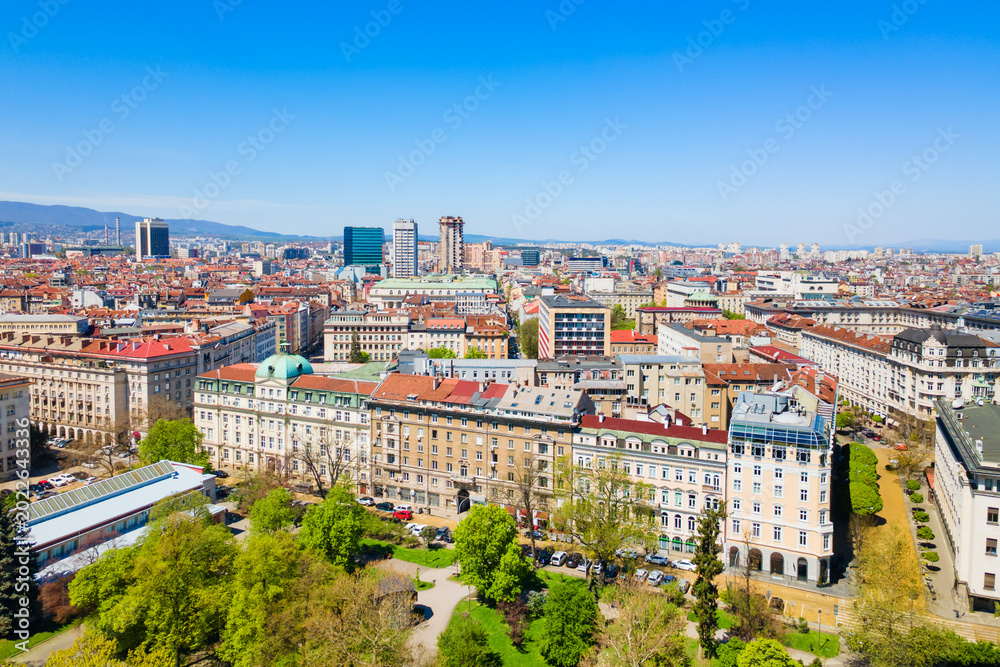 Obraz premium Sofia city centre aerial panoramic view in Bulgaria