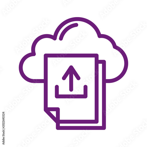 File upload to cloud storage icon purple line art isolated on transparent background