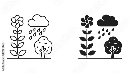 three stylized cactus plants flat design vector illustration
