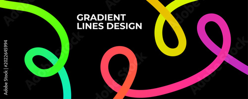 Photos Abstract Neon Gradient Lines on Black Background Modern Futuristic Wallpaper Des