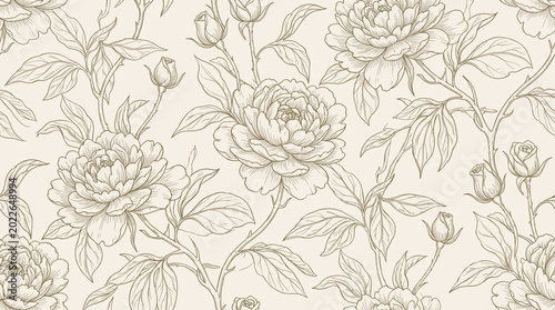 Foto Ink Drawing Botanical Floral Hand Drawn Background Detailed Antique Warm Tone Cr