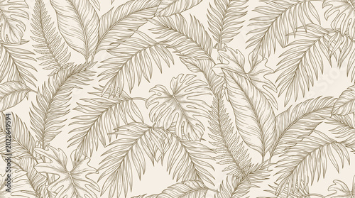 Schilderij op canvas Hand Drawn Ink Drawing Floral Botanical Background Detailed Antique Warm Tone Cr