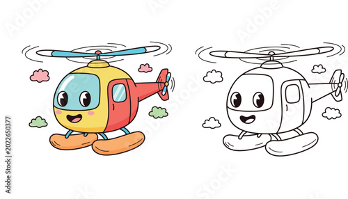 Obraz na płótnie Cute Cartoon Helicopter coloring page