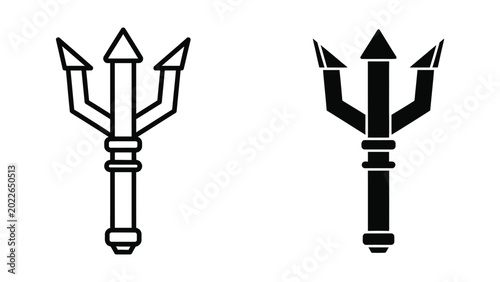 Fotografi Black and white trident icon with detailed shaft