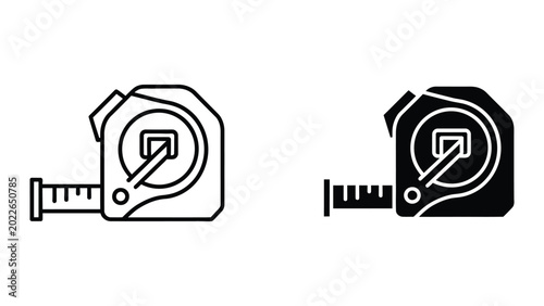 Black and white tape measure icon with reel