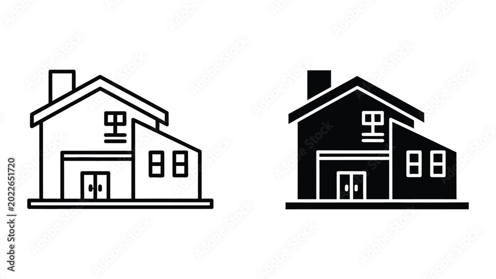 Fototapeta premium Simple black and white house icon pair comparison
