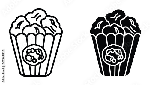 Popcorn buckets with different flavors illustrated as vector icons