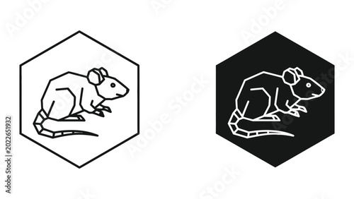 White rat icon with helmet in hexagonal frame