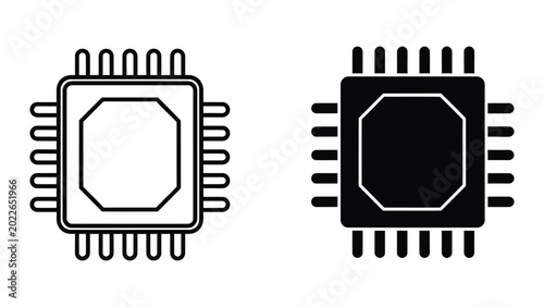 Black and white integrated circuit chip icons