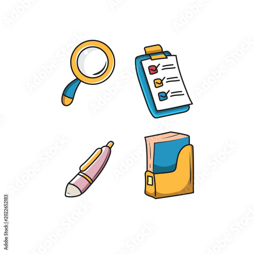 Office stuff cute doodle vector sticker collection