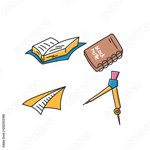 Office stuff cute doodle vector sticker collection