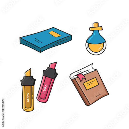 Office stuff cute doodle vector sticker collection