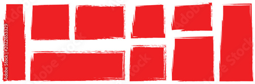 Set of red rectangular grunge template backgrounds. Black square shapes with ripped jagged borders on white background.set of blank rectangle photo frames,sticker, poster