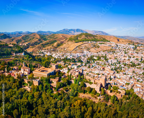 The Alhambra aerial panoramic view in Granada, Spain