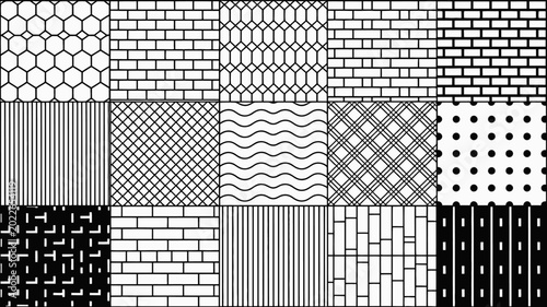 Foto geometric pattern compilation black and white vector illustration with varied te