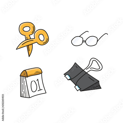 Office stuff cute doodle vector sticker collection