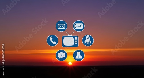 Modern Communication and Networking Devices Representing Information Exchange Channels at Sunset