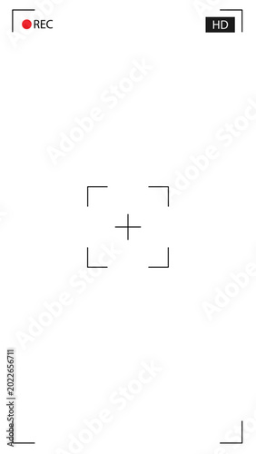 Video camera viewfinder . Camera display full hd format. Video filming screen vector template for phone.	